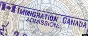 Canada Immigration Stamp closeup on passport