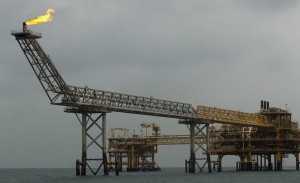 The SPQ1 gas platform is seen on the southern edge of Iran's South Pars gas field in the Gulf, off Assalouyeh