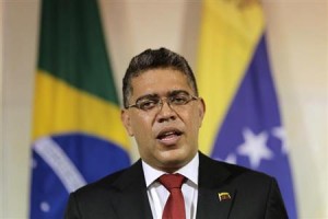 Venezuela's Foreign Minister Jaua speaks during a press statement with his Brazilian counterpart Patriota in Brasilia