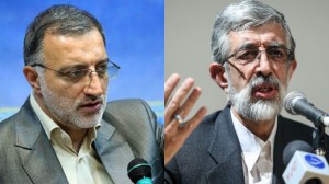 Iranian principlist presidential hopefuls, Alireza Zakani (L) and Gholam-Ali Haddad-Adel