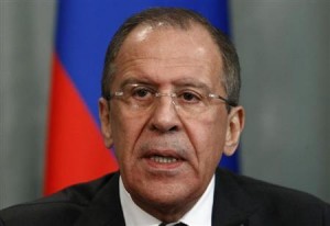 Russian Foreign Minister Lavrov attends news conference after a meeting with his Finnish counterpart Tuomioja in Moscow