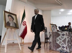 Iran's chief negotiator Jalili leaves after his news conference at the Iranian Consulate in Istanbul