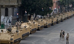 Soldiers at the entrance to Tahrir square, Cairo.