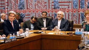 US Secretary of State John Kerry (left) and Iranian Foreign Minister Mohammad Javad Zarif (right) meet during United Nations General Assembly Thursday. US Secretary of State John Kerry (left) and Iranian Foreign