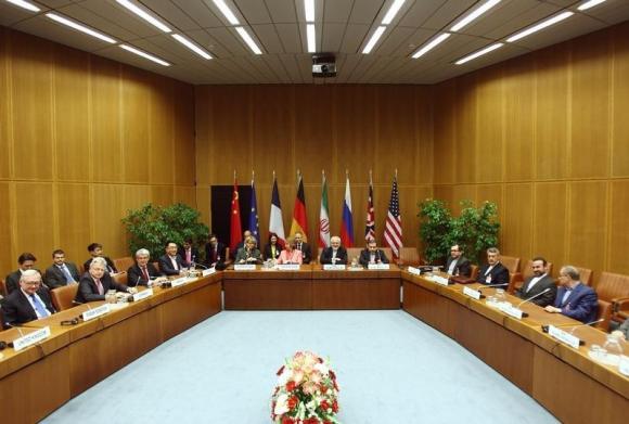 A general view of a meeting with European Union foreign policy chief Ashton and Iranian Foreign Minister Zarif in Vienna
