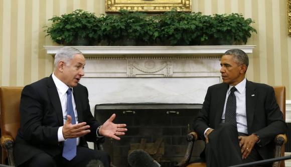 U.S. President Barack Obama (R) meets with Israel's Prime Minister Benjamin Netanyahu at the Oval Office of the White House in Washington October 1, 2014. Credit: Reuters/Kevin Lamarque