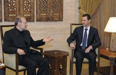 Syria's President Bashar al-Assad meets Iran's Parliament speaker Ali Larijani in Damascus