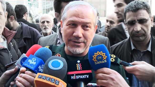 Major General Yahya Rahim Safavi, senior advisor to Leader of the Islamic Revolution Ayatollah Seyyed Ali Khamenei, speaks to reporters in Tehran on January 27, 2015.