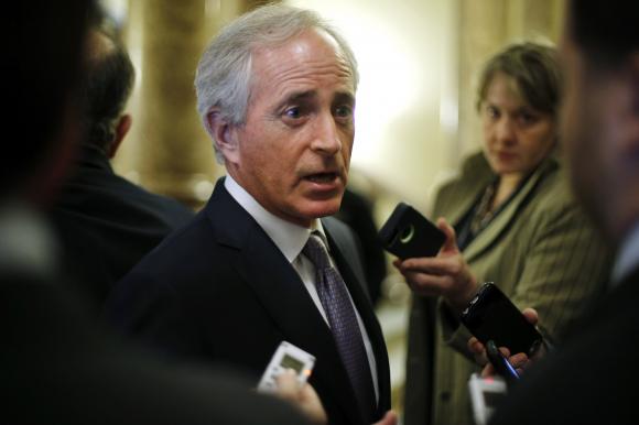 U.S. Senator Bob Corker (R-TN) speaks with reporters after Democratic and Republican party policy luncheons at the U.S. Capitol in Washington January 7, 2015.