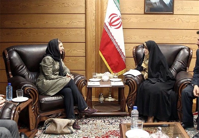 Iran's Vice-President for Legal Affairs Elham Aminzadeh meets Norways new ambassador to Iran in Tehran on February 8, 2015.