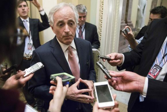 Chairman of the Senate Foreign Relations Committee Senator Bob Corker (R-TN) speaks to reporters on Capitol Hill in Washington February 11, 2015. REUTERS/Joshua Roberts