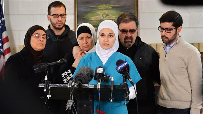 Suzanne Barakat during a press conference with family members