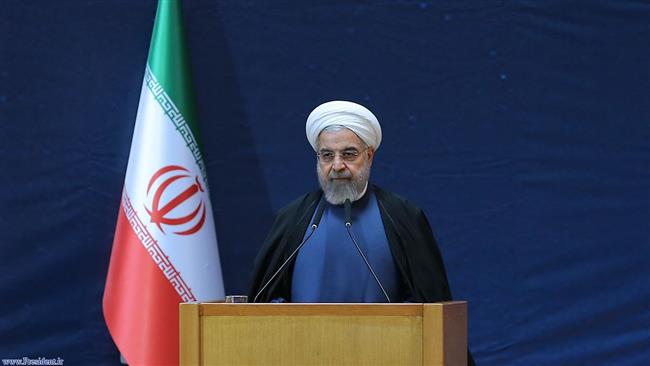 Irans President Hassan Rouhani speaks in a ceremony marking Irans National Space Technology Day in Tehran on January 17, 2015.