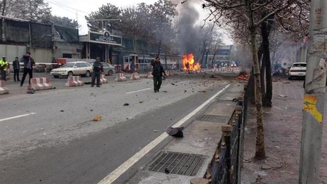 A terrorist detonates his explosive-laden car near the Iranian Embassy in the Afghan capital, Kabul, February 26, 2015.