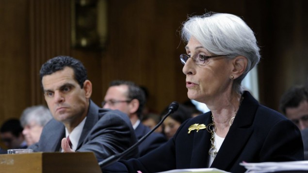 Undersecretary of State for Political Affairs Wendy Sherman, right, accompanied by Treasury Undersecretary For Terrorism And Financial Intelligence David Cohen, testifies on Capitol Hill in Washington, Tuesday, July 29, 2014, before the Senate Foreign Relations Committee hearing on Iran. (AP Photo/Susan Walsh)