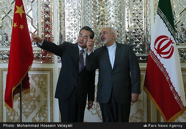 Chinese Foreign Minister Wang Yi meets his Iranian counterpart Zarif in Tehran on February 15, 2015.