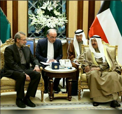 Iran's Parliament Speaker Ali Larijani hold talks with Emir of Kuwait Sheikh Sabah Al-Ahmad Al-Jaber Al- Sabah on March 10, 2015.