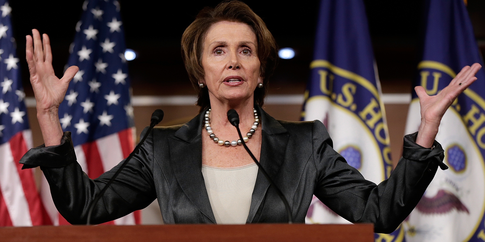 WASHINGTON, DC - OCTOBER 03: House Minority Leader Nancy Pelosi (D-CA) speaks during a press conference October 3, 2013 in Washington, DC. Congressional Democrats and Republicans remain gridlocked on funding appropriations for the federal government as the shutdown enters its third day. (Photo by Win McNamee/Getty Images)