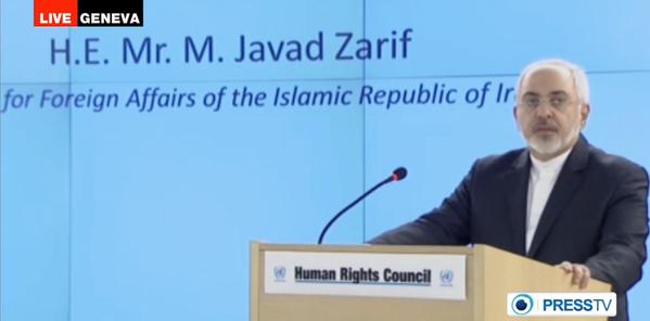 Iran's FM Zarif addresses UN Human Rights Council meeting in Geneva on March 2, 2015.