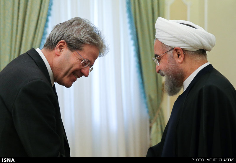 Irans President Hassan Rouhani and Italys Foreign Minister Paolo Gentiloni meet in Tehran on March 1, 2015.