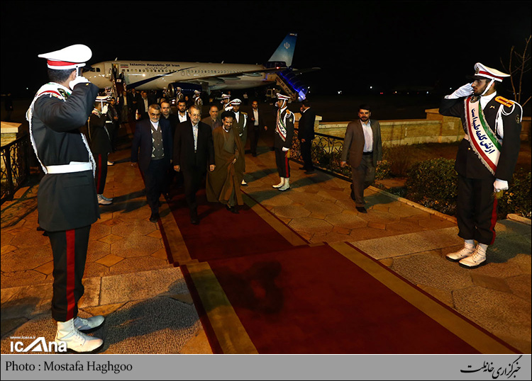 Iran's parliament speaker Ali Larijani arrived in Tehran from Qatar visit on March 11, 2015.