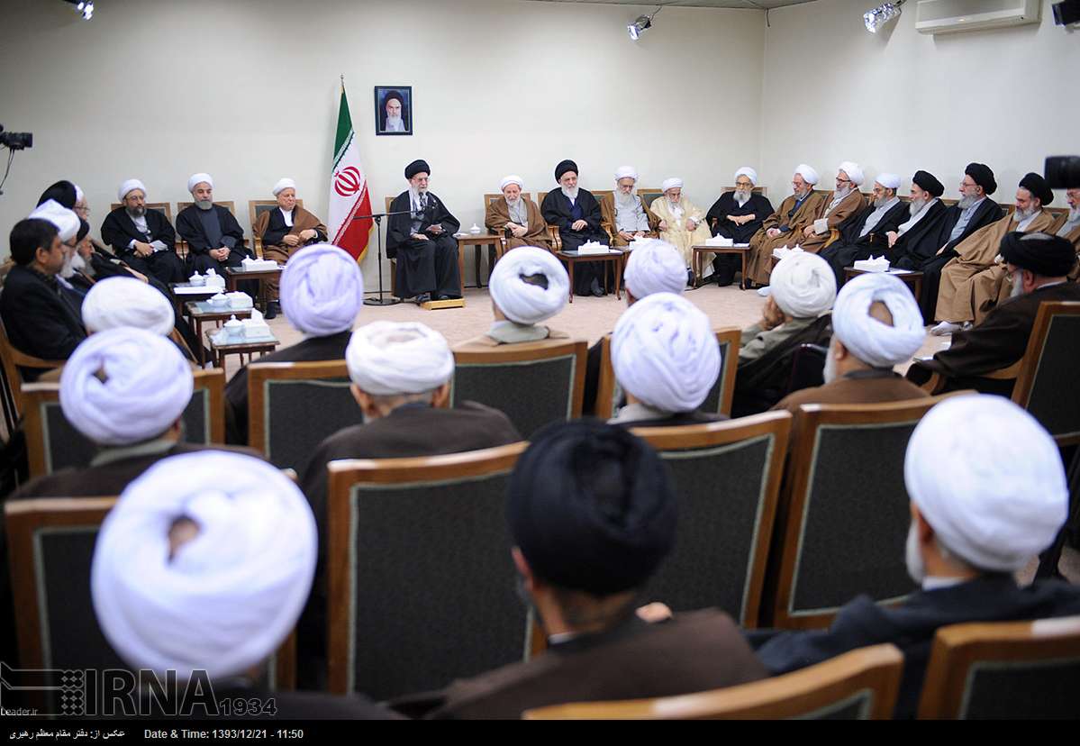Supreme Leader of the Islamic Revolution Ayatollah Seyed Ali Khamenei meets members of the Assembly of Experts on March 12, 2015.