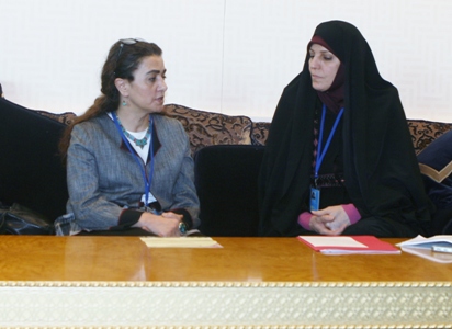 Vice-President for Women and Family Affairs Shahindokht Molaverdi meets Turkish Women's Affairs Deputy Minister Nesrin Celik in New York on March 11, 2015.