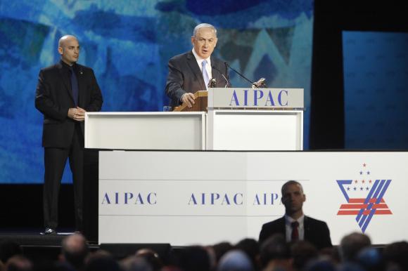 Israel's Prime Minister Benjamin Netanyahu addresses the American Israel Public Affairs Committee (AIPAC) policy conference in Washington, March 2, 2015. CREDIT: REUTERS/JONATHAN ERNST